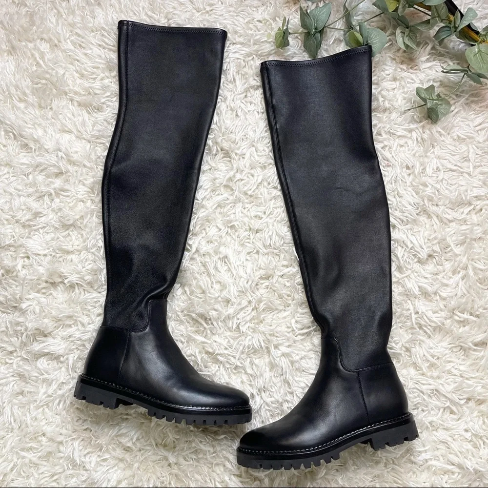 Vince Cabria Black Leather Over The Knee Boots Size 7
